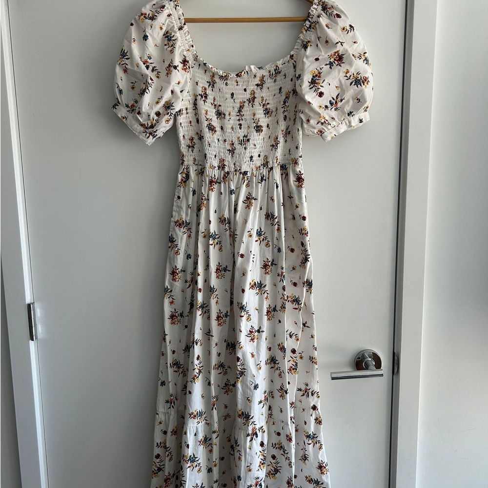 Japna White Floral Puff Sleeve Maxi Dress